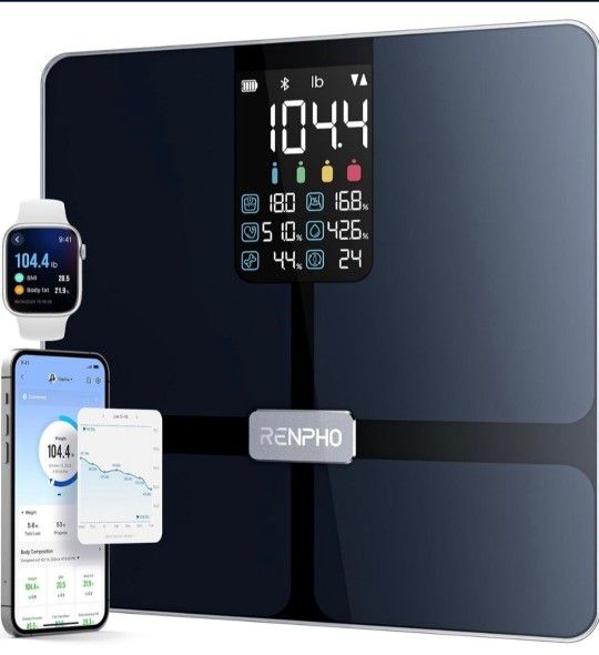 Smart Scale with BMI, Body Fat, Muscle Mass, Bluetooth Scale for Body Weight, 13 Metrics with Large VA Display, Support App