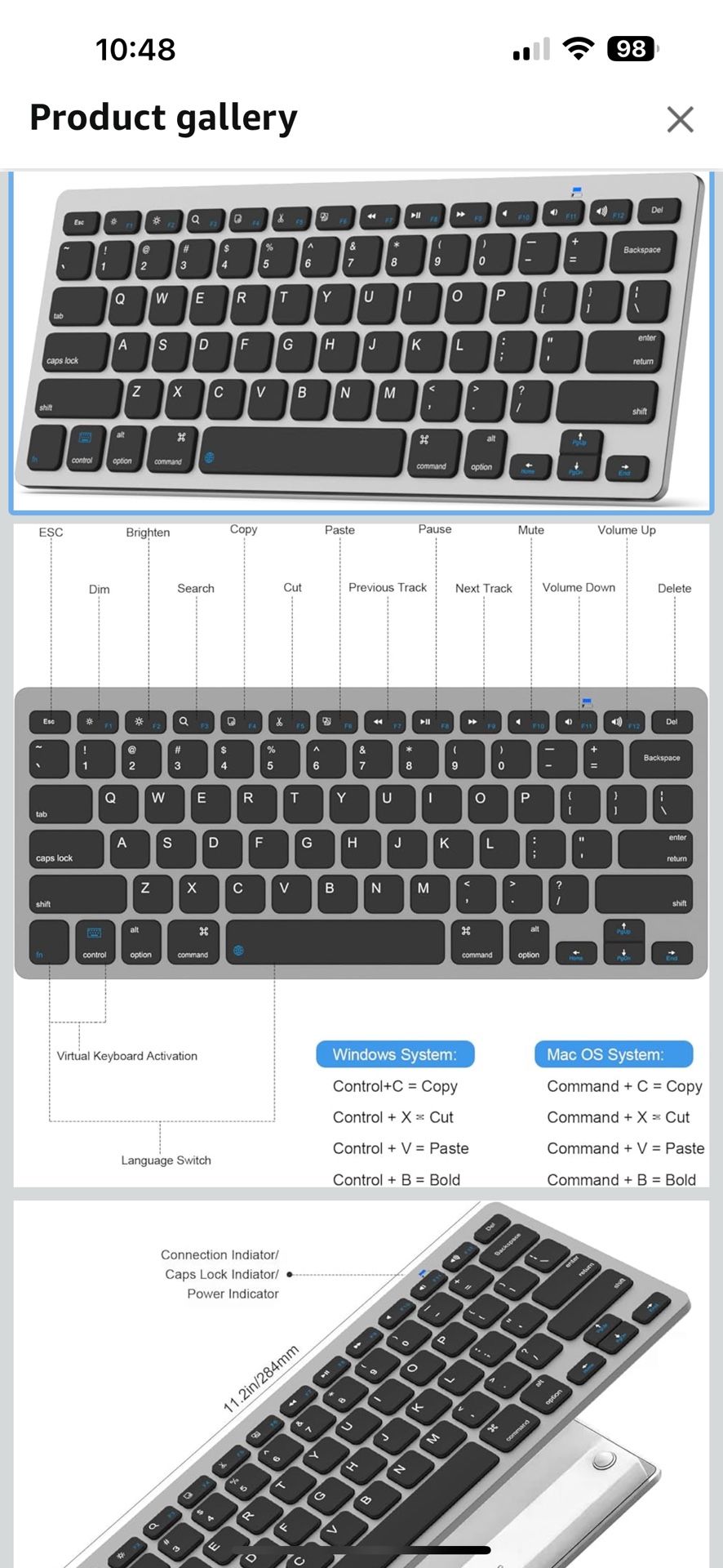 Wireless Computer Keyboard, Bluetooth Keyboard for iPad 10th, 9th, 8th Gen, iPad Pro 12.9/11/10.5/9.7 in, iPad Air/Mini, Mac, MacBook, iMac, Tablets,
