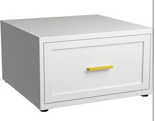 Sturdy metal laundry pedestal in white with a single storage drawer.