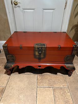 Red Lacquer Korean Style Chest with Brass Hardware
