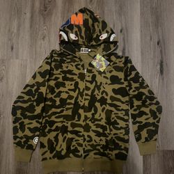 BAPE green Camo Shark Zip Up Hoodie 