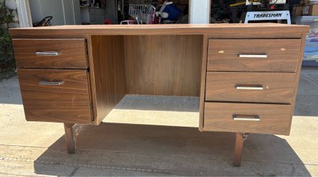 Mid-Century Modern Wood Laminate Executive Desk