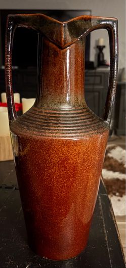 Antique Grecian Amphora Egyptian Revival Art Pottery Vase Brown Marked 4688P