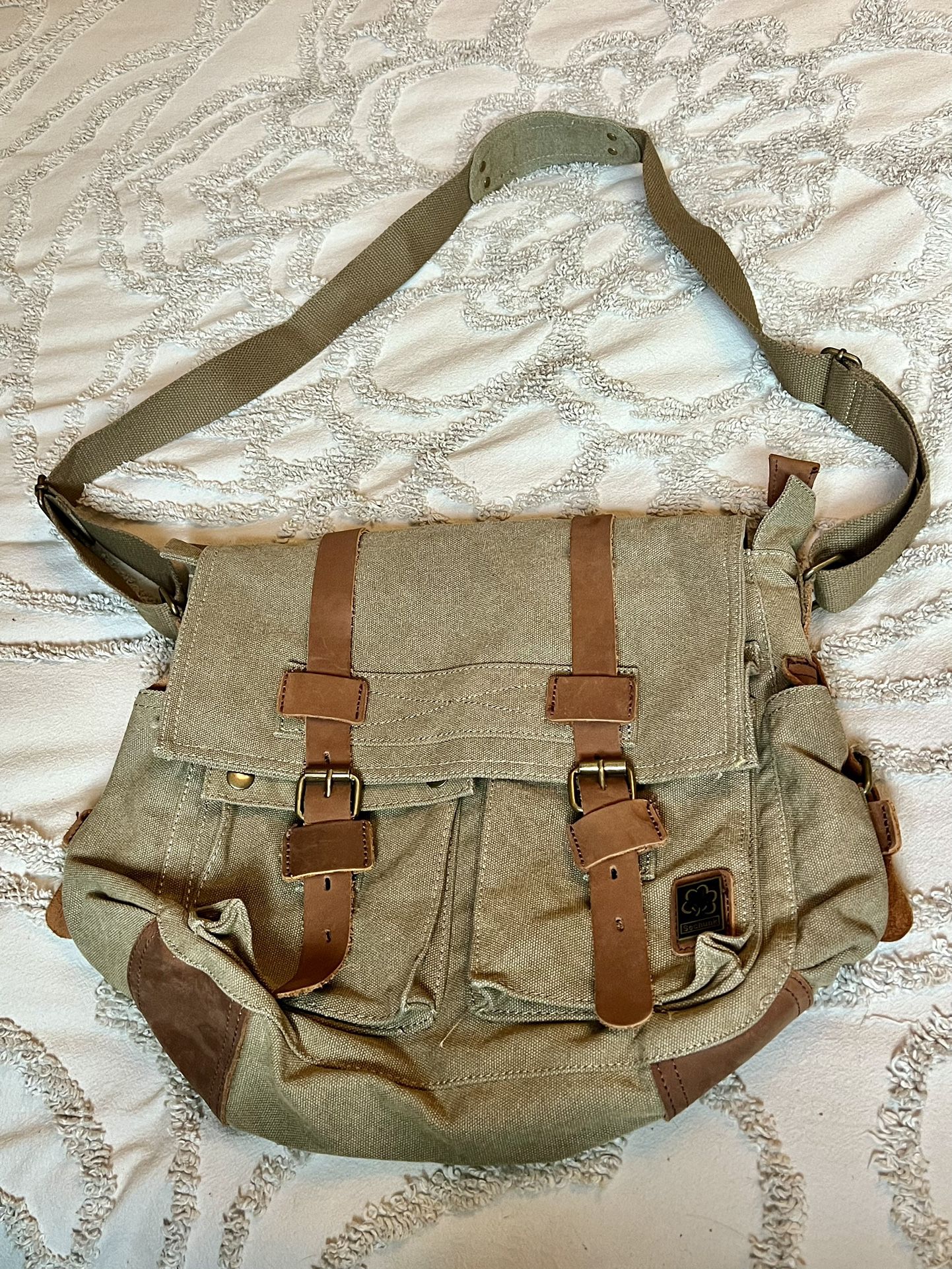 Canvas and Leather Sechunk brand Satchel  Military Messenger Bag