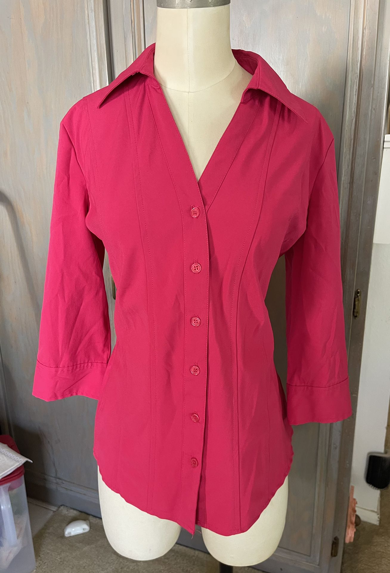 Style & Co Button Down 3/4 sleeve collared blouse size PM