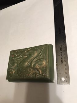 1980’s Vintage Jamar Mallory Green & Gold Ceramic Dragon Trinket Box Thumbnail