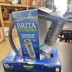 Large Stream Filter as You Pour Plastic 10-Cup Gray Water Filter Pitcher, New 