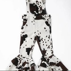 Ruffled Cowprint Overalls