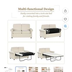 57.4" Pull Out Sofa Bed,Sleeper Sofa Bed With Premium Twin Size Mattress Pad Beige