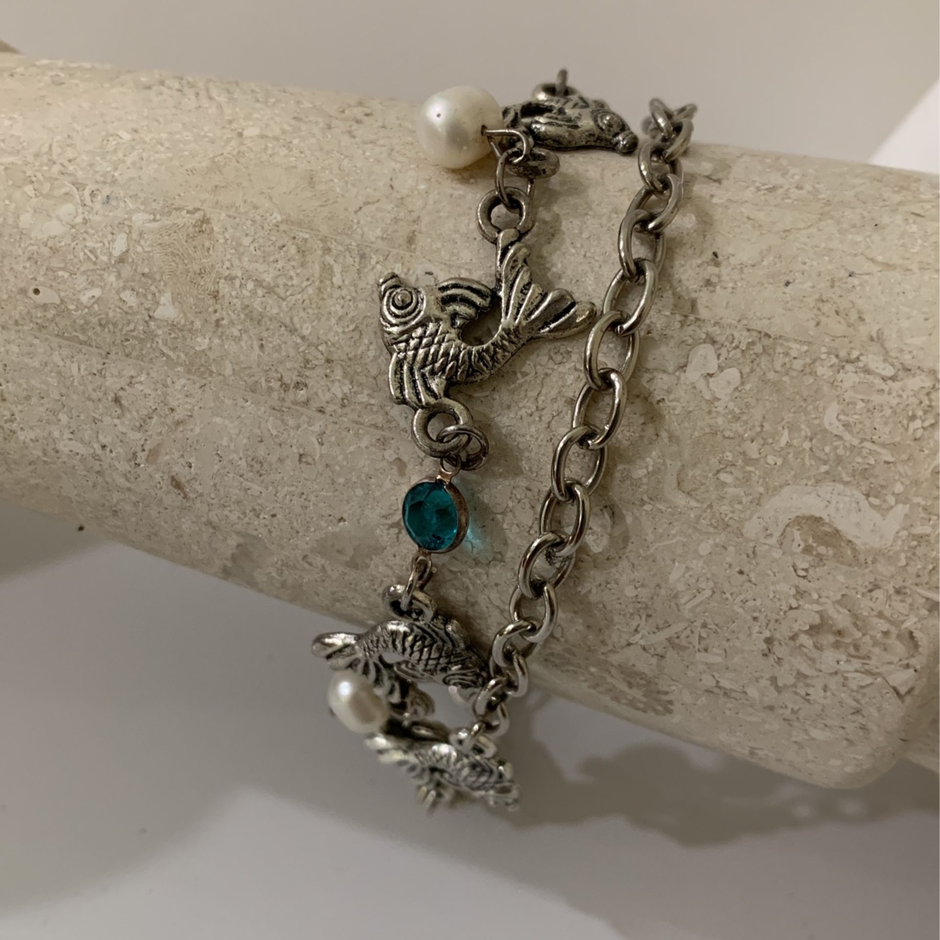 Anklets , Silver And Crystals Blue