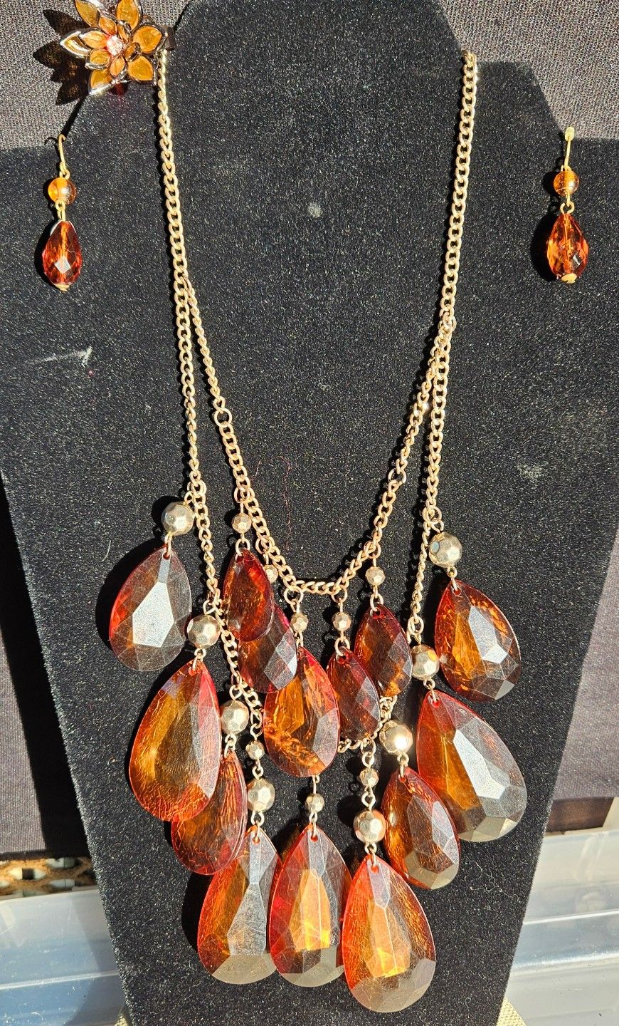 4pc Faux Amber Costume Jewelery Lot