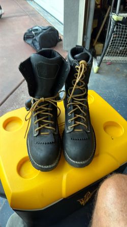 Black Leather Lace-Up Work Boots
