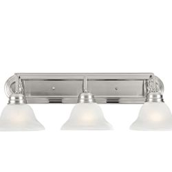 New 26.5” W 3-Light Vanity Light,Satin Nickel Finish, Frosted Glass Shade Dimmable Bathroom Fixture