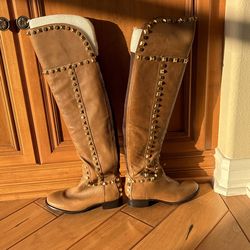 Brown Tori Burch Detailed Studded Boots
