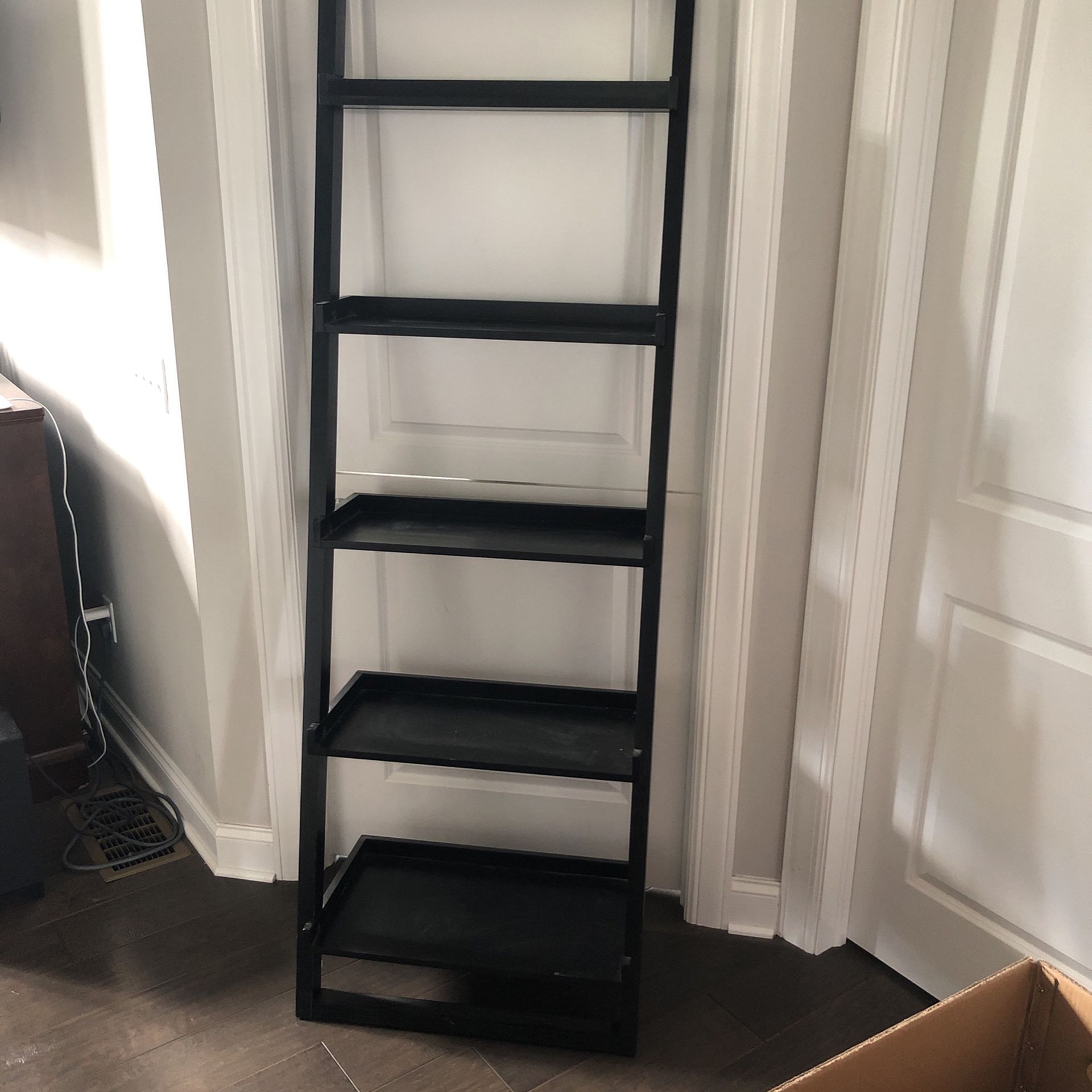 Black Solid Wood Ladder Shelf 5 Shelves
