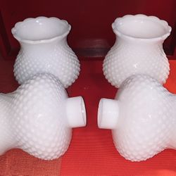 FENTON HOBNAIL VINTAGE MILK GLASS GLOBE SHADES For CHANDELIERS or TABLE LAMPS Set Of 4 SUPER CLEAN PERFECT