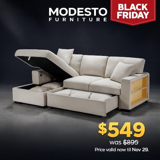 Sectional Sleeper With Clsgorage And USB Ports And Cupholders 