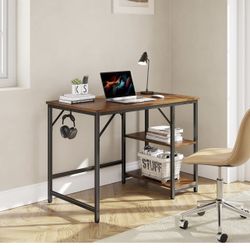 JOISCOPE Home Office Computer Desk with Wooden Storage Shelf, Office Desk and Gaming Table with Splice Board, 2-Tier 