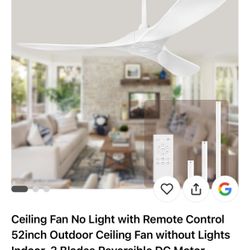 Modern 52” Ceiling Fan – White, Remote Control, Indoor/Outdoor