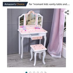 Nromant Kids Vanity Table & Chair with Mirror, Girls 4-9