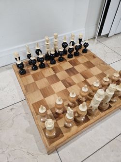 vintage hand-carved bone chess set