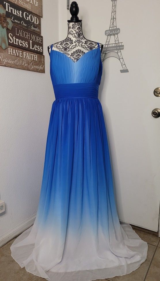 Libaosha Spaghetti Straps Royal Blue White Ombre Long Bridesmaid Dress