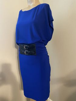 Adrianna Papell Royal Blue/Black Belt Dress