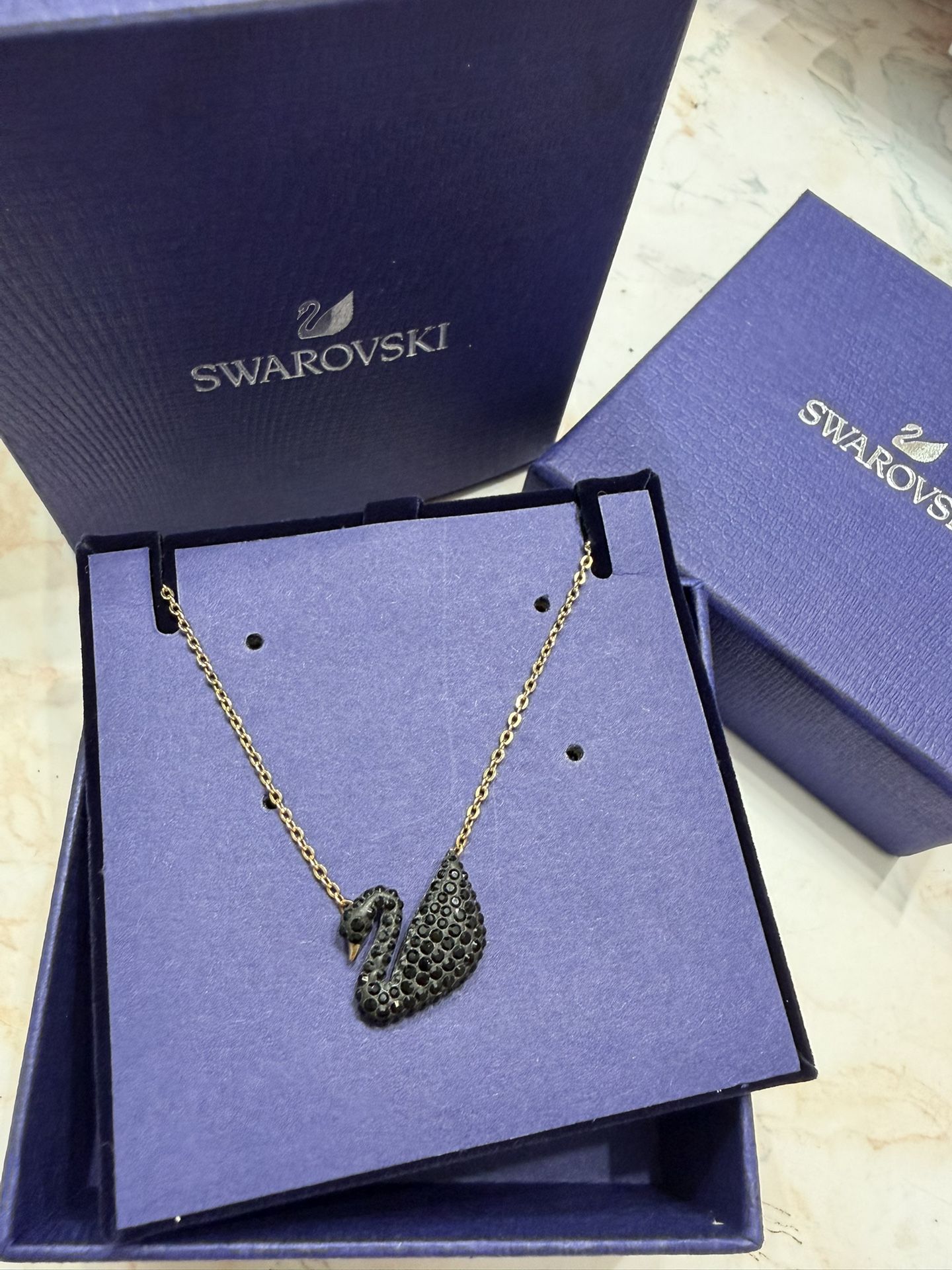Swarovski Swan Black Pendant Necklace