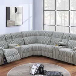 Brand New Light Grey Super Plush Corduroy Power Reclining Sectional Sofa