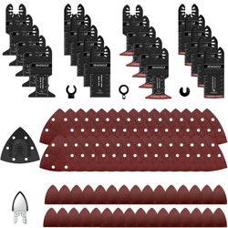 82Pcs Oscillating Tool Blades Set - HCS/Sandpaper Multitool Blades for Wood/Drywall Cutting - Compatible with DeWalt, Milwaukee, Ryobi, Diablo, Dremel
