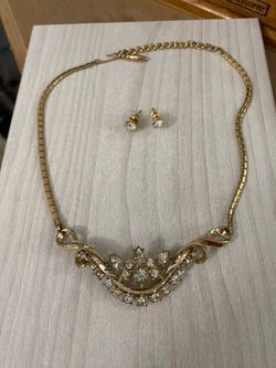 Juego Collar Cadena Aretes Gold Filled Piedras 