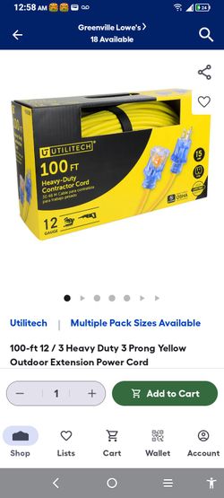 Utilitech 100 ft 12 gage extension cord