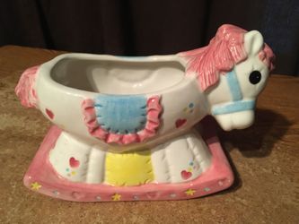 Pink pony rocking horse with hearts and stars planter