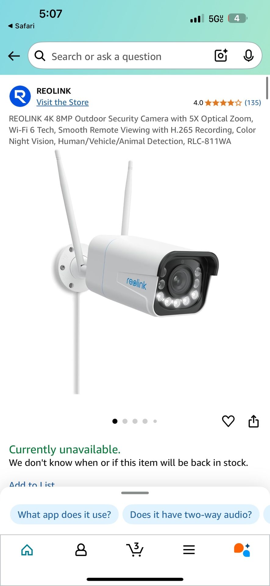 Reolinq 4k 8mp Outdoor Security Camera With 5x Optical Zoom WiFi 6 Tech New In Box.