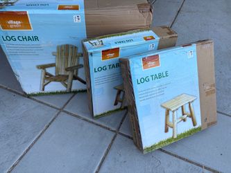 Village Green Log Two Seater Chair, One Seater Chair and Log Tables Set