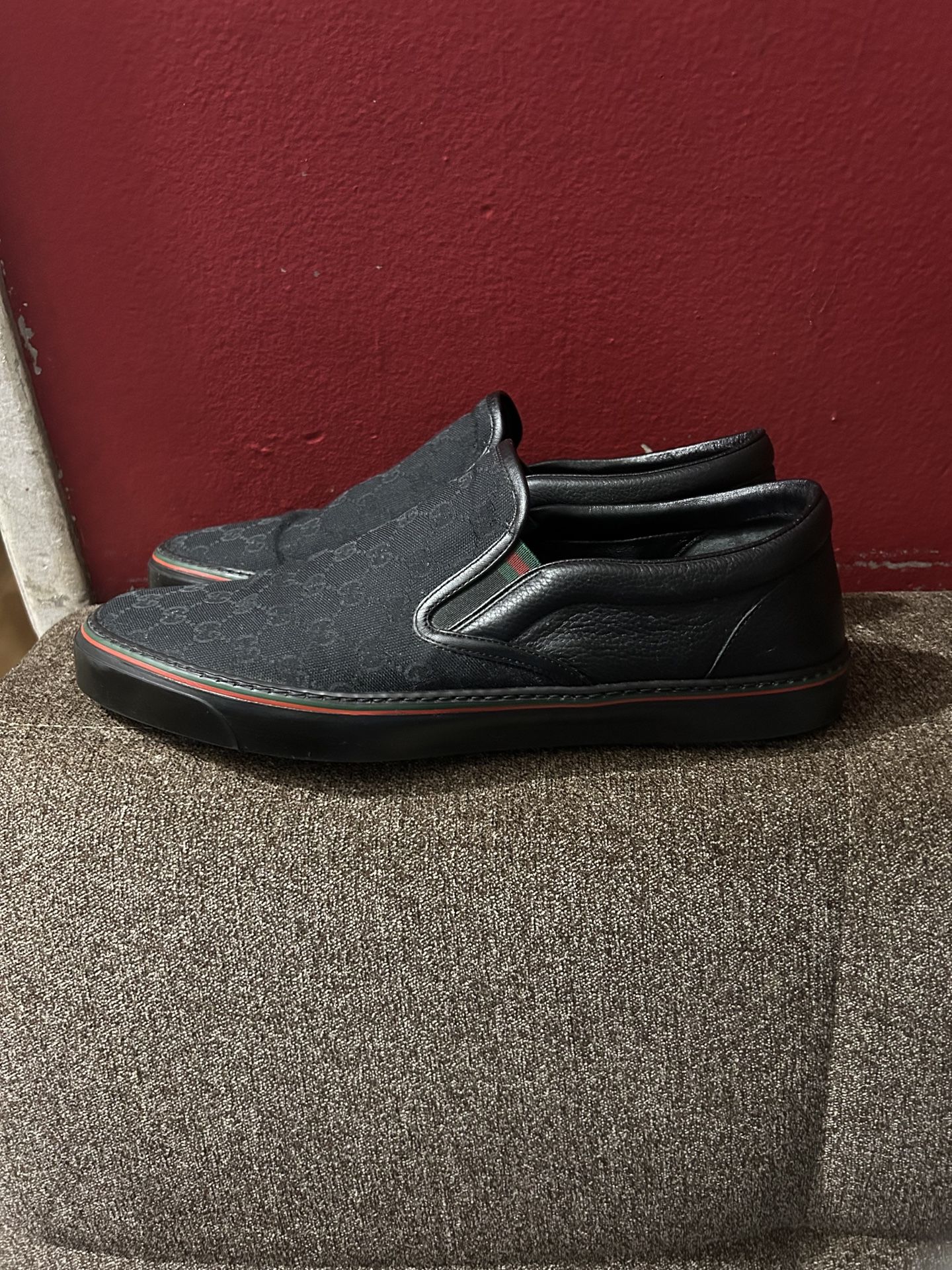 Gucci Black GG Canvas and Leather Slip-On Sneakers Size