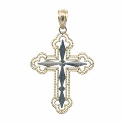 Woman’s Ladies 10k Two Toned White Yellow Gold Cross Charm Pendant for Necklace GP3118076