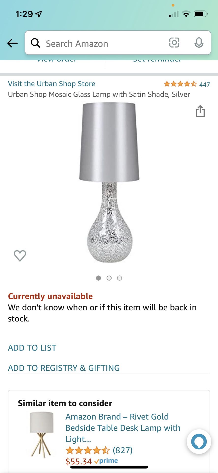 BEAUTIFUL Mosaic Glass Lamp with Satin Shade, Silver