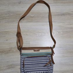 Fossil Woven Canvas Striped Crossbody Bag Purse