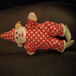 Vintage Clown Rag Doll 1960s Mid Century Toy red polka dot