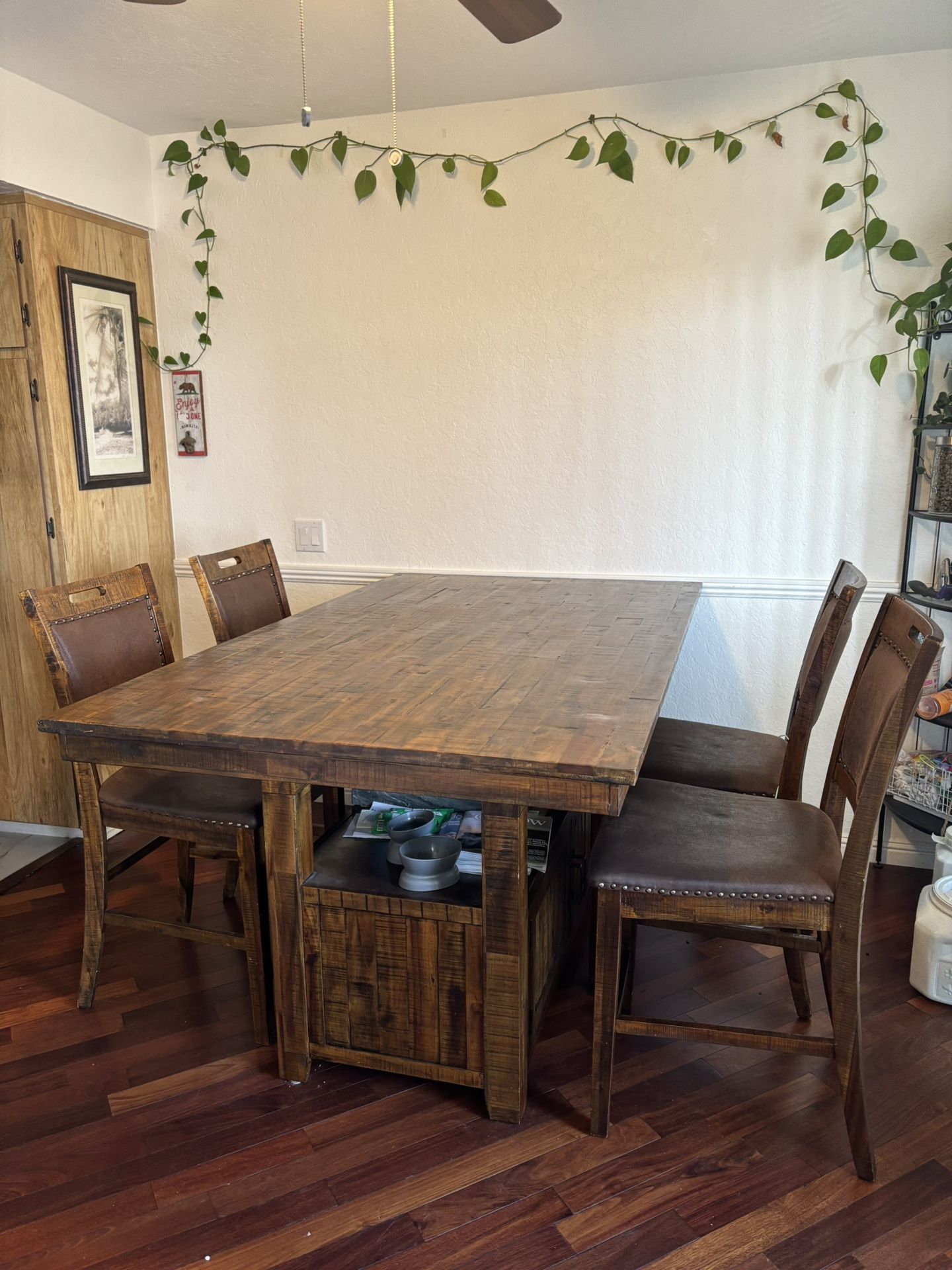Rustic Solid Wood Counter-Height Dining Table + 6 Chairs