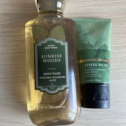 Bath & Body Works Sunrise Woods Body Wash & Stress Relief Cream Bundle