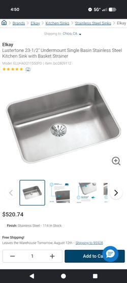 Lustertone 23-1/2" Undermount Single Basin Stainless Steel Kitchen Sink with Basket Strainer