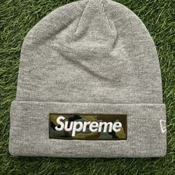 Supreme New Era Box Logo Beanie Heather Grey FW23
