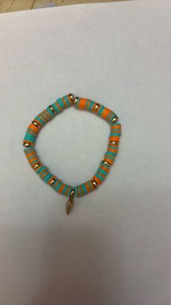Teal and Orange Summer Themed Bracelet with a Starfish Charm