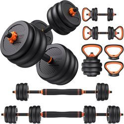FEIERDUN Adjustable Dumbbells, 20/30/40/45/70/90lbs Free Weight Set with Connector, 5 in1 Dumbbells Set Used as Barbell, Kettlebells, Push up Stand, W
