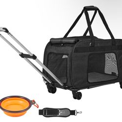 VEVOR Large Cat Dog Carrier with Wheels for Under 35lbs, Rolling Pet Carrier with Upgraded Wheels, Foldable Wheeled Dog Travel Carrier (Not for Airlin