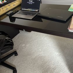 Working Desk Espresso Color Glass Top