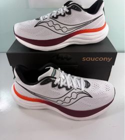 NEW Saucony Mens Ride 19 Sneakers Runners Running Shoes - White/Crimson