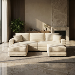 Norwalk 83" Modular Plush Corduroy U-Shaped Sectional Sofa with 2 Movable Ottomans